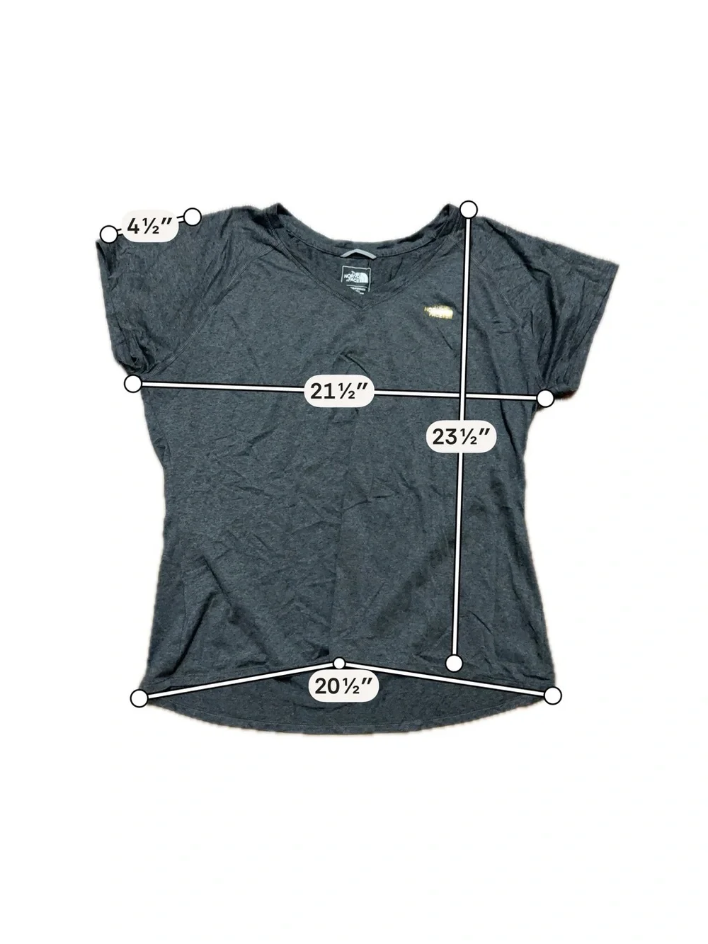 The North Face Women's Short-Sleeve Crew Tee in Charcoal with Yellow Logo - Picture 5 of 5